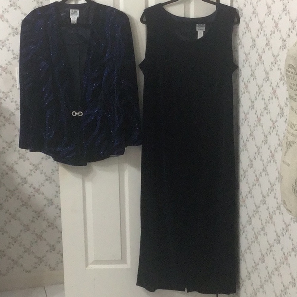EVENING bridal size 20W 2 piece dark blue velvetine dress w/ sparkly blue jacket